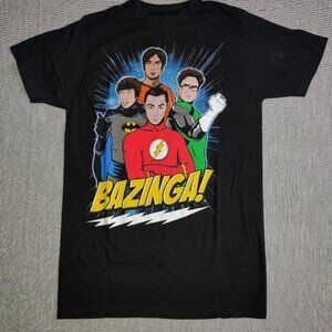 The Big Bang Theory Bazinga T-Shirt Size Medium Black Short Sleeve Retro Sitcom